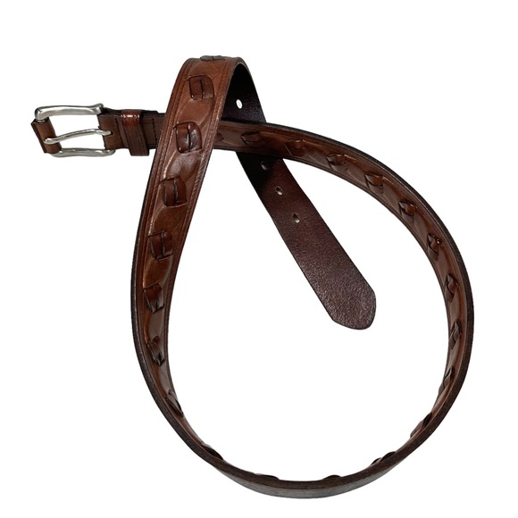 AMANDA SMITH Mens Leather Brown Belt Large 13711 woven weave Detail Silv… - Picture 1 of 13